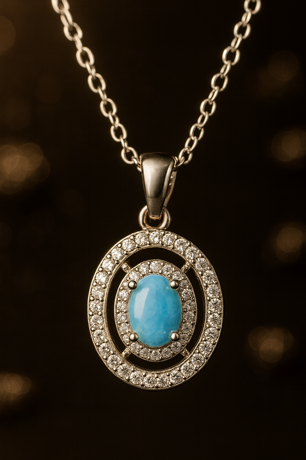 Azure Glow Oval Pendant – Blue Stone & Crystal Artificial Jewellery