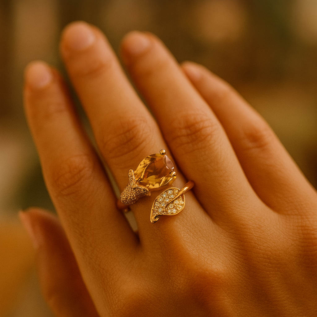 Amber Glow Ring – Elegant Artificial Jewelry with Amber Gemstone