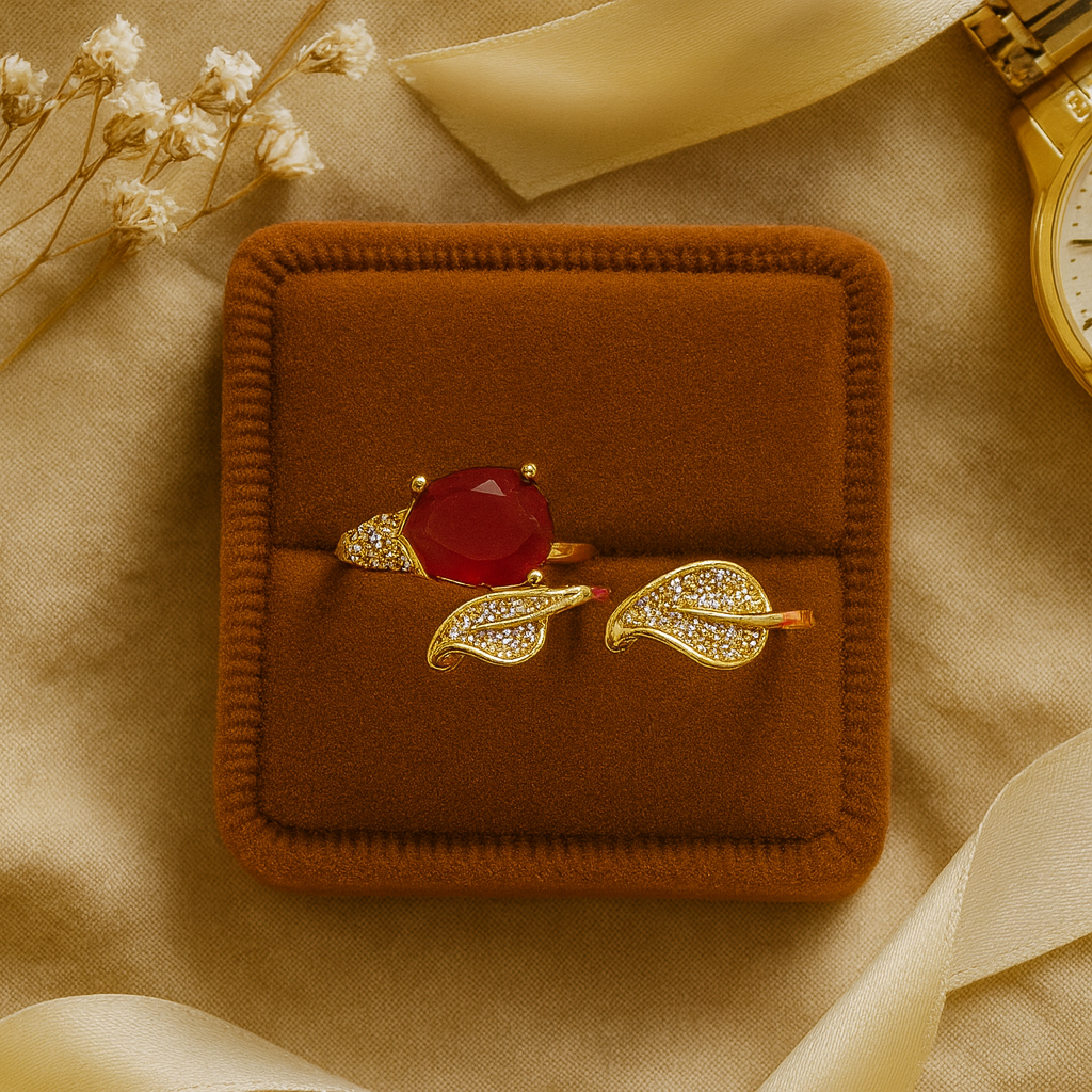 Crimson Blossom Ring – Elegant Artificial Jewelry with Red Gemstone