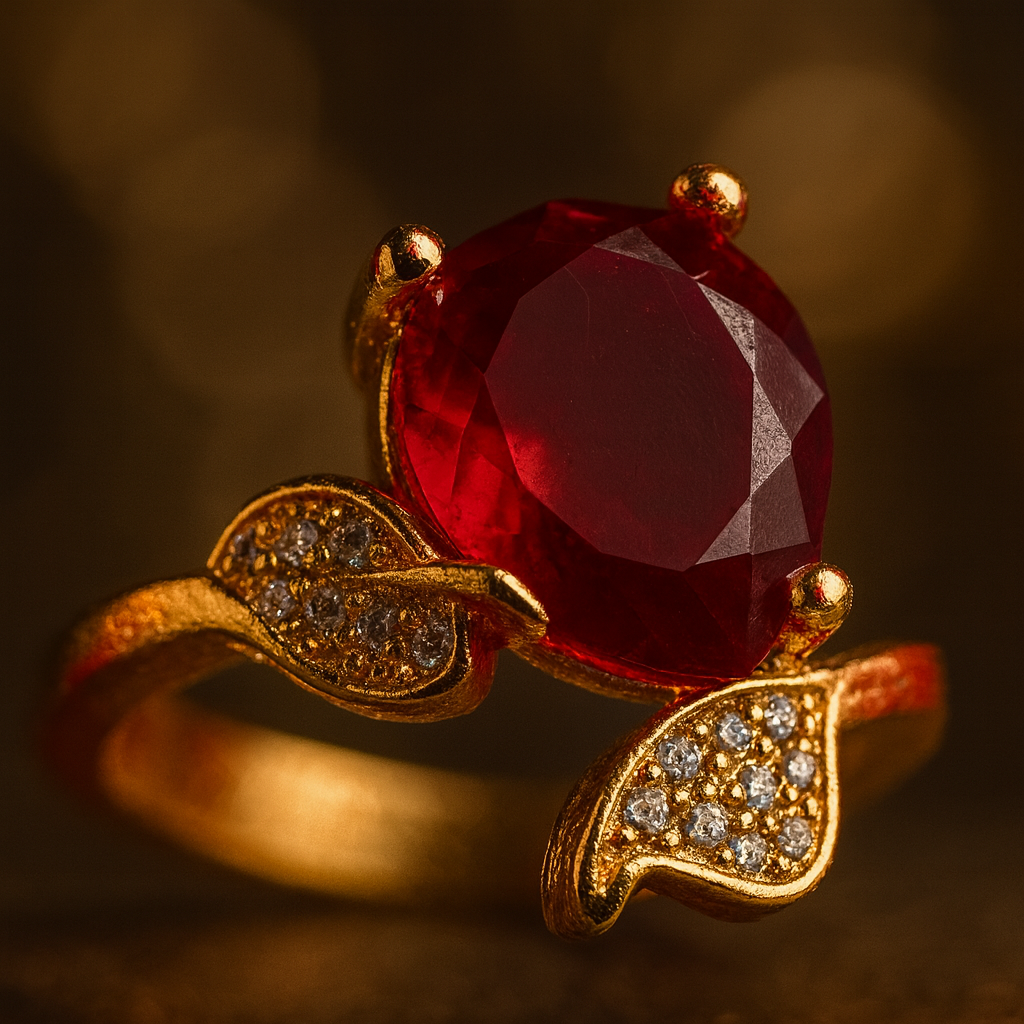 Crimson Blossom Ring – Elegant Artificial Jewelry with Red Gemstone