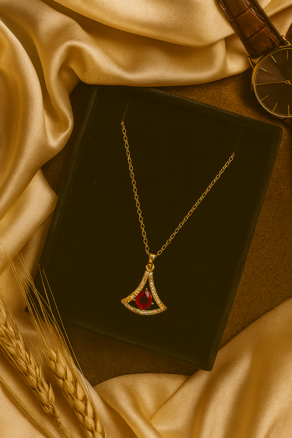 Ruby Radiance Triangle Pendant – Red Stone Artificial Jewellery