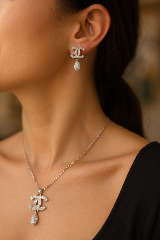 Crystal Luxe CC Pendant & Earrings Set – Trendy Artificial Jewellery