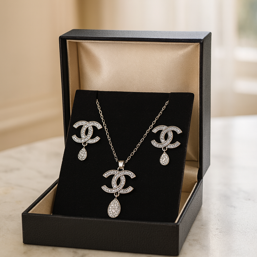 Crystal Luxe CC Pendant & Earrings Set – Trendy Artificial Jewellery
