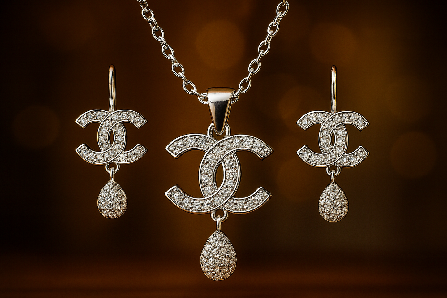 Crystal Luxe CC Pendant & Earrings Set – Trendy Artificial Jewellery