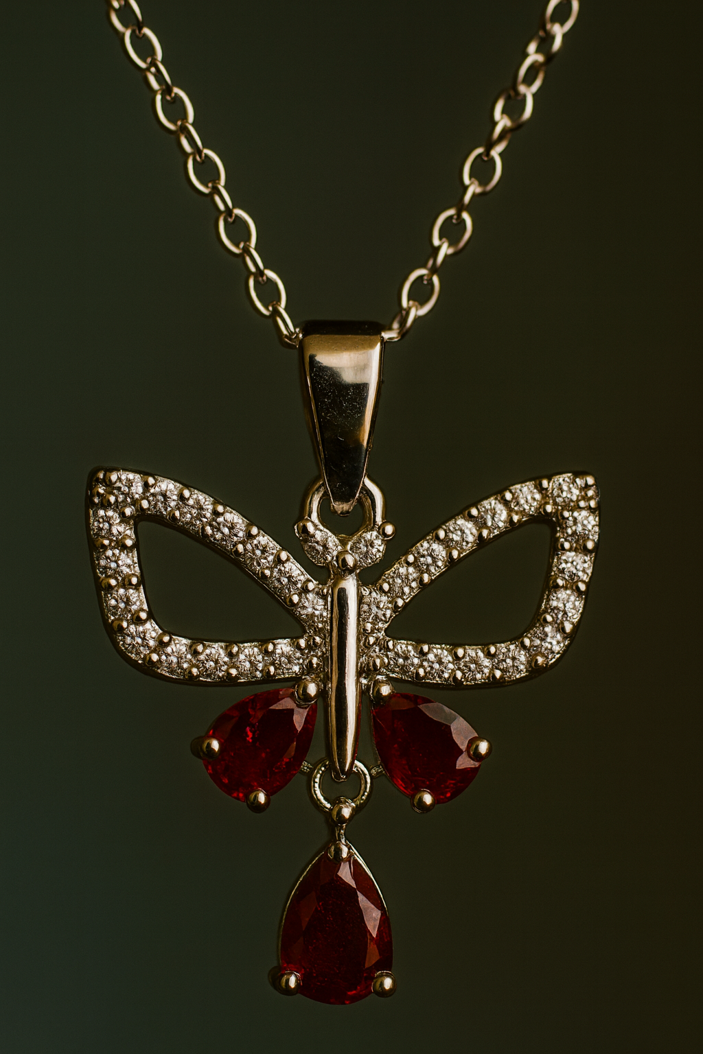 Crimson Butterfly Elegance Pendant – Artificial Jewellery with Ruby Red Stones