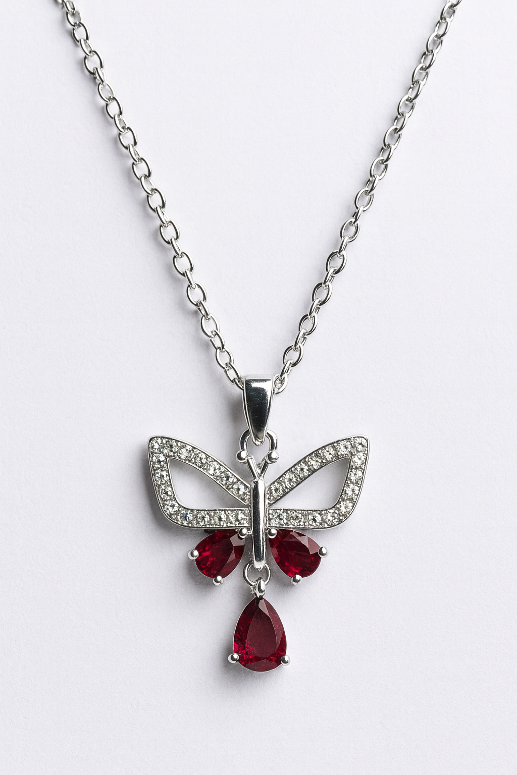 Crimson Butterfly Elegance Pendant – Artificial Jewellery with Ruby Red Stones