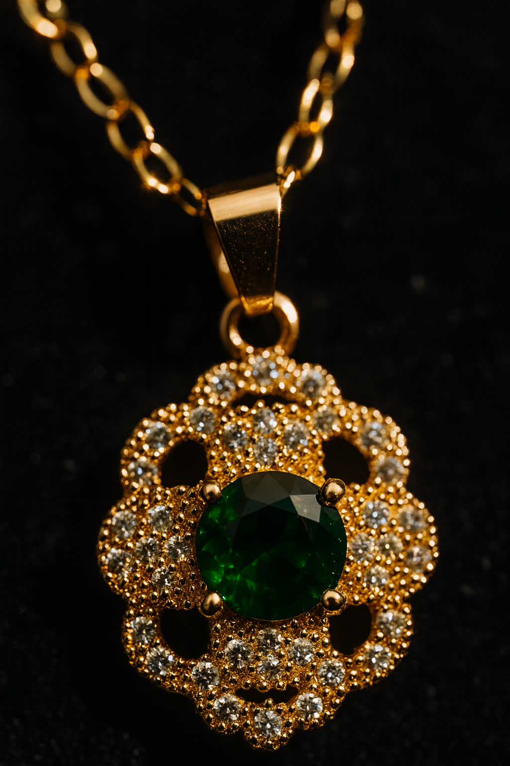 Emerald Bloom Pendant – Green Stone & Crystal Artificial Jewellery