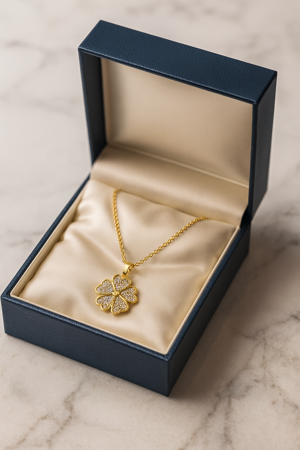 Golden Clover Sparkle Pendant – Crystal Floral Artificial Jewellery