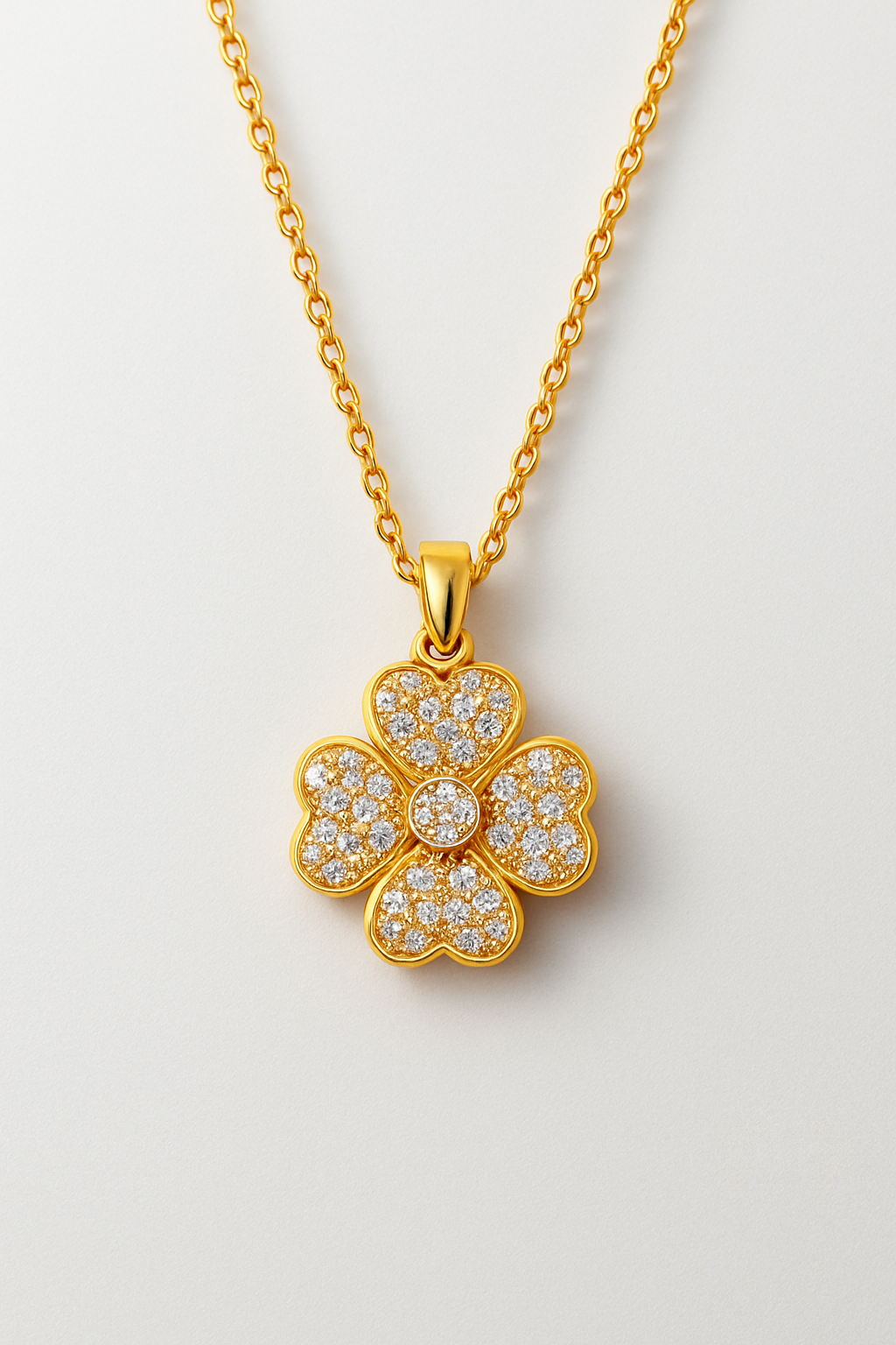 Golden Clover Sparkle Pendant – Crystal Floral Artificial Jewellery