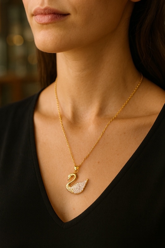 Golden Swan Grace Pendant – Crystal Artificial Jewellery