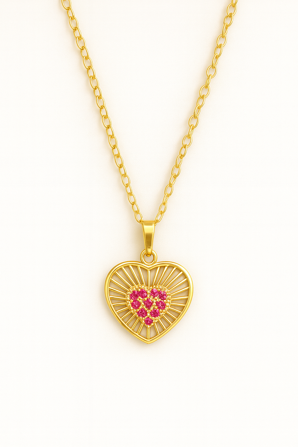 Radiant Heart Glow Pendant – Pink Stone Artificial Jewellery