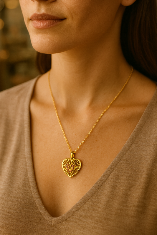 Radiant Heart Glow Pendant – Pink Stone Artificial Jewellery