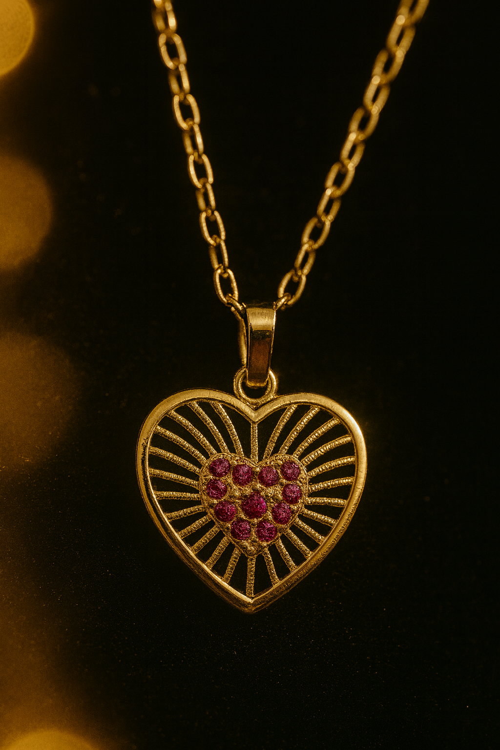 Radiant Heart Glow Pendant – Pink Stone Artificial Jewellery