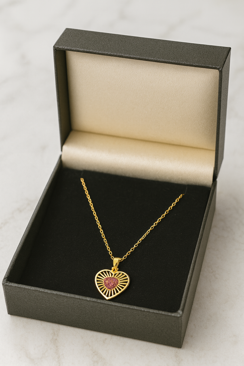 Radiant Heart Glow Pendant – Pink Stone Artificial Jewellery