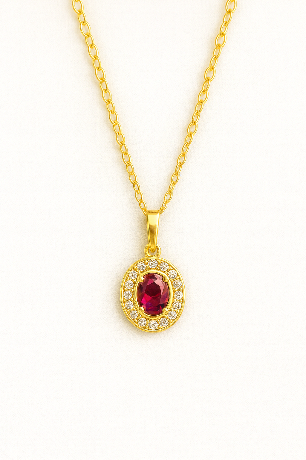 Royal Ruby Halo Pendant – Red Stone & Crystal Jewellery