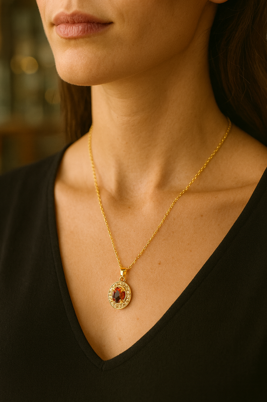 Royal Ruby Halo Pendant – Red Stone & Crystal Jewellery