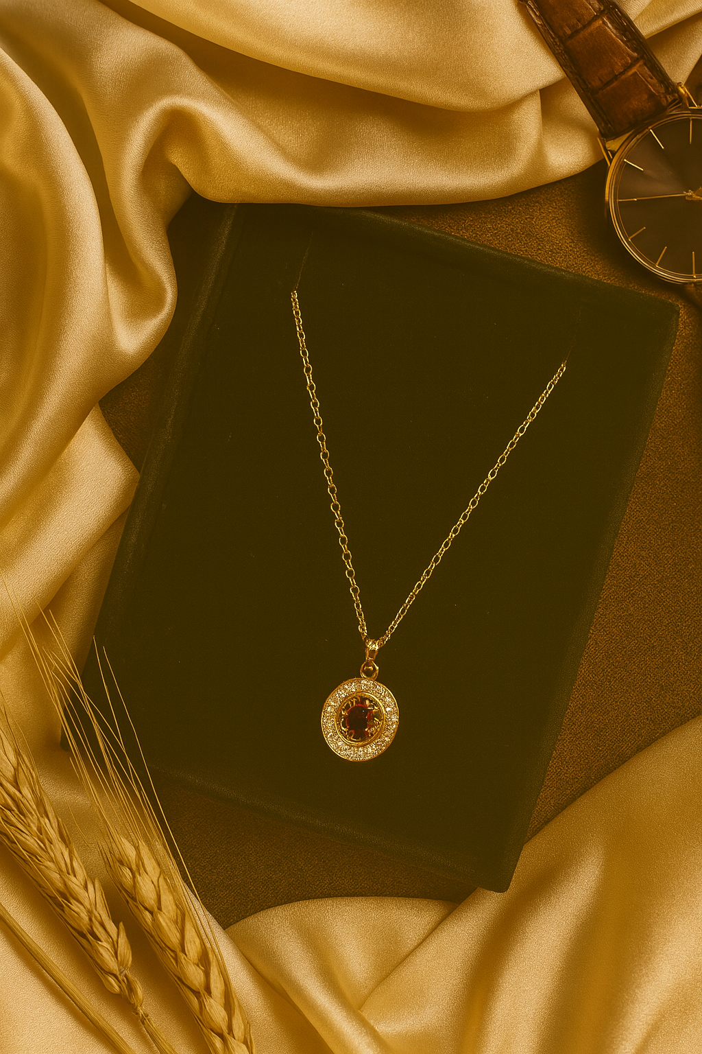 Royal Ruby Halo Pendant – Red Stone & Crystal Jewellery