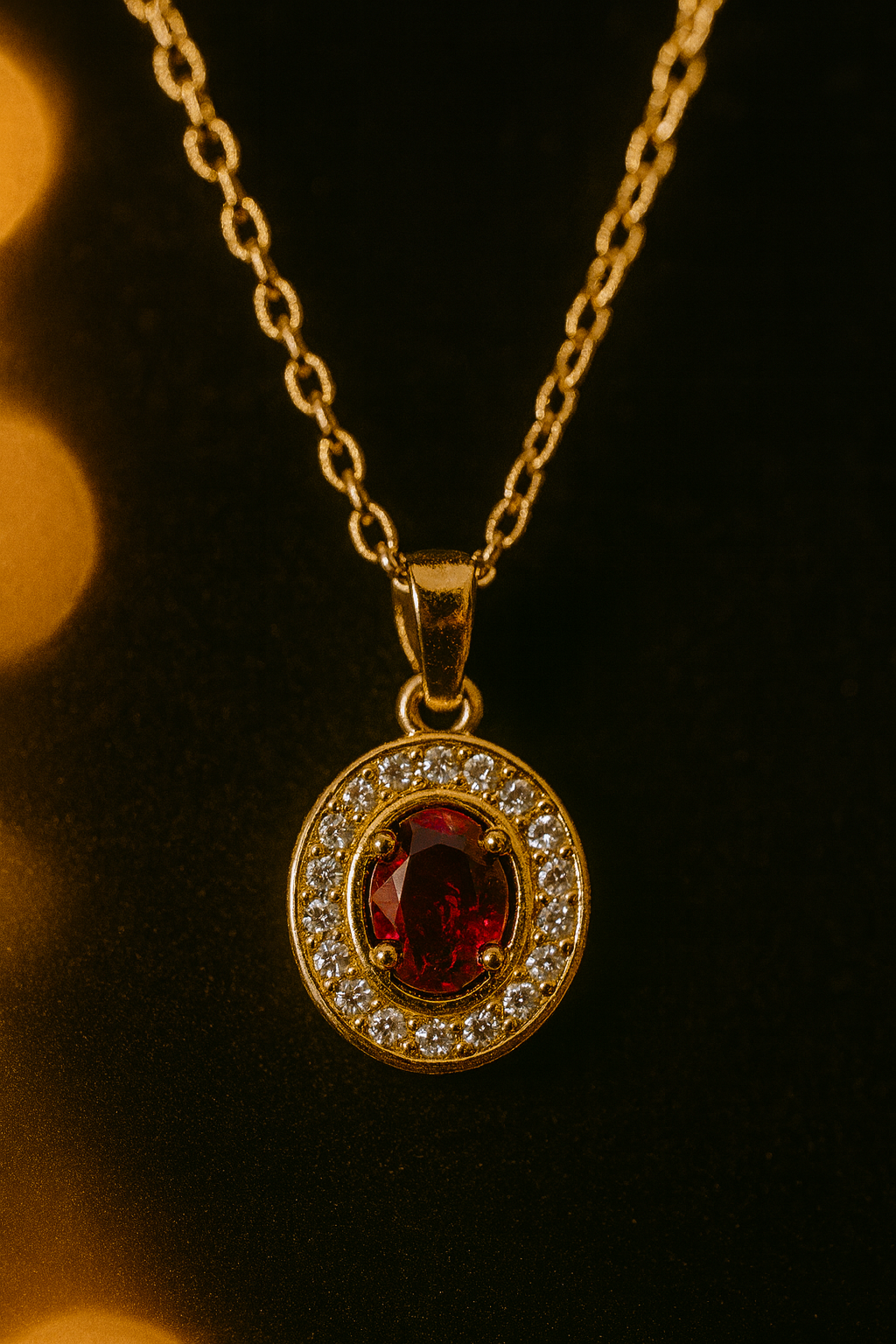 Royal Ruby Halo Pendant – Red Stone & Crystal Jewellery