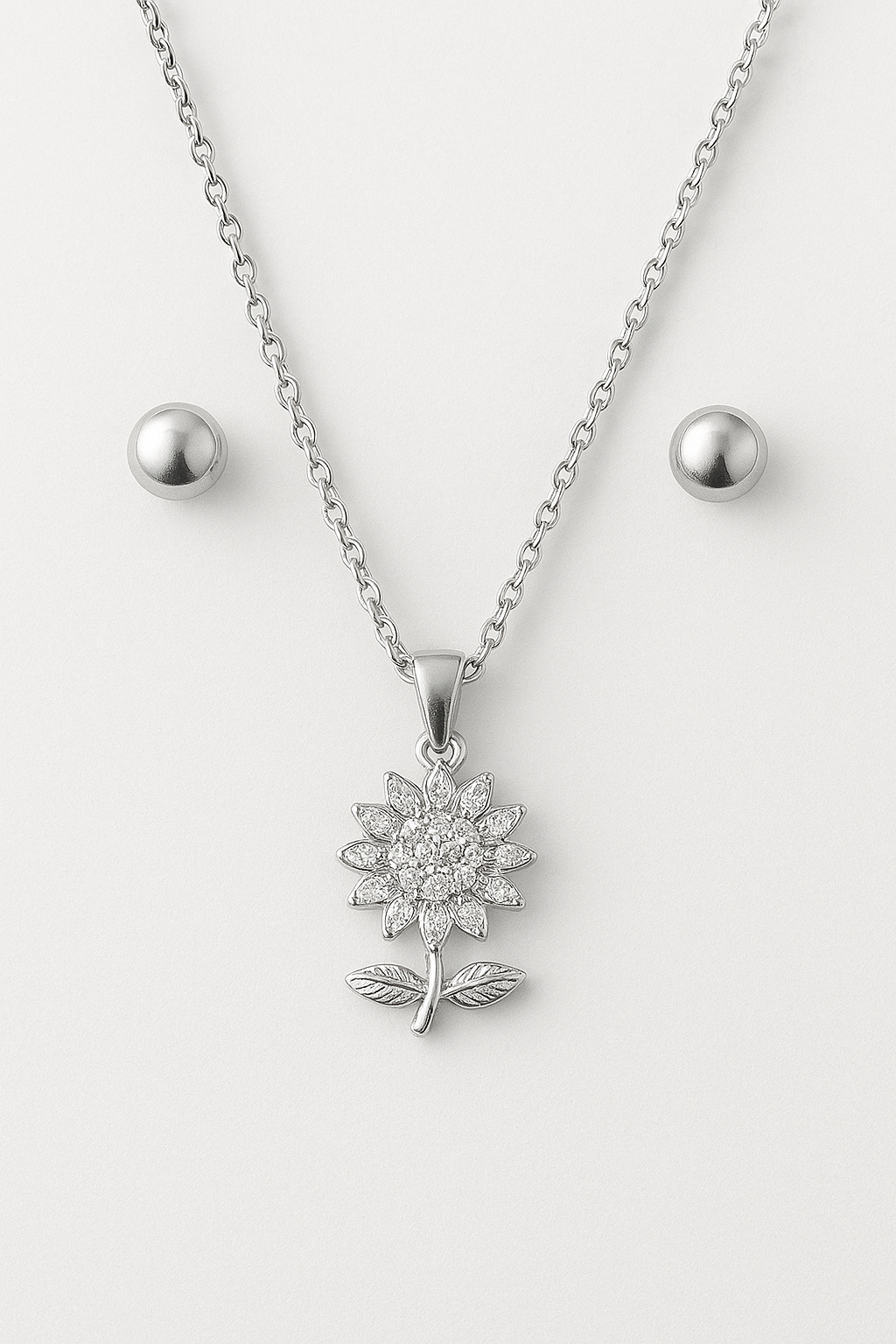 Silver Sunflower Pendant Necklace & Earrings Gift Set – Elegant Jewellery