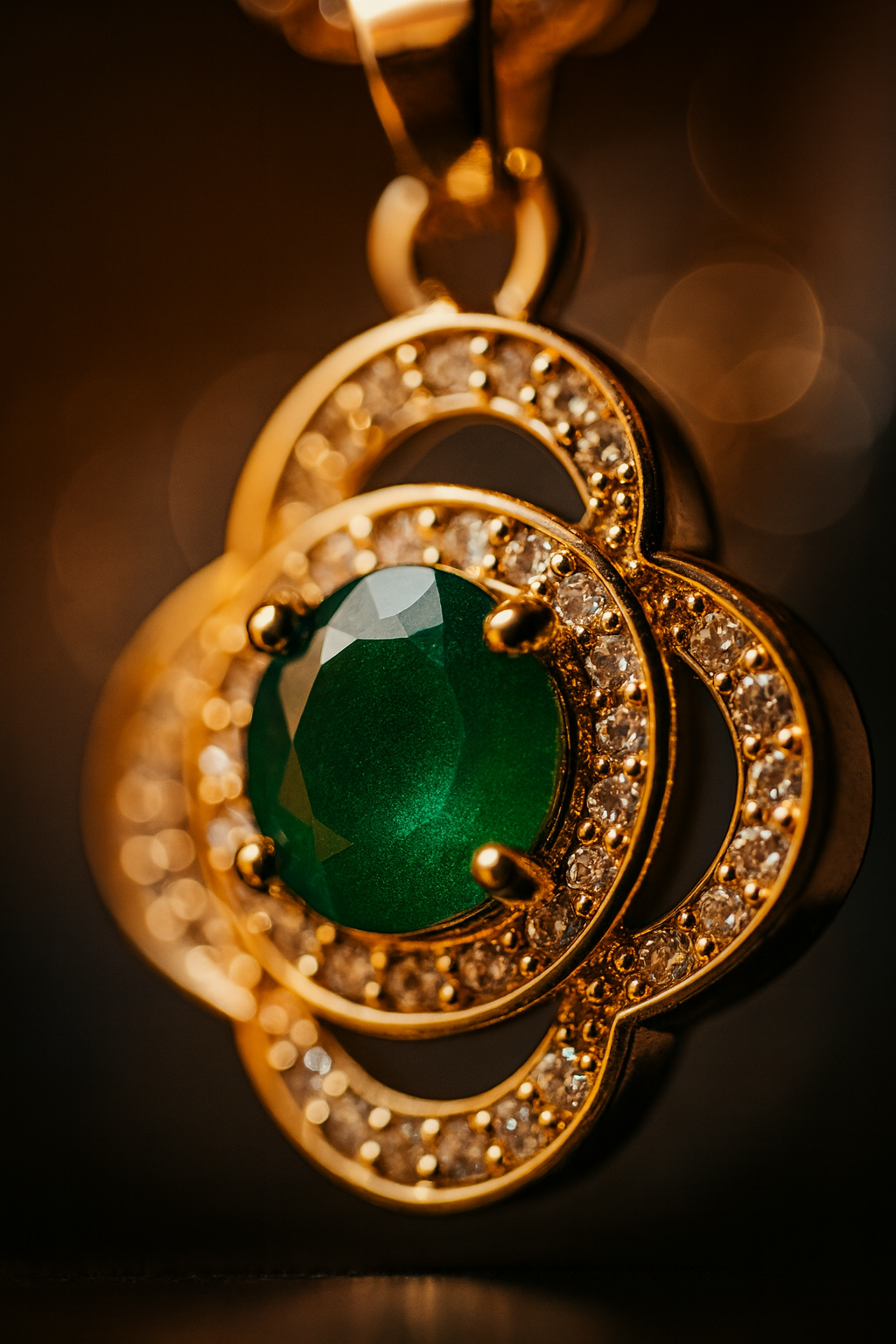 Emerald Clover Floral Pendant – Gold & Green Gemstone Necklace