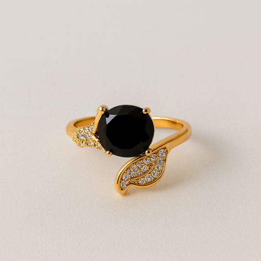 Midnight Elegance Ring – Stylish Artificial Jewelry with Black Gemstone