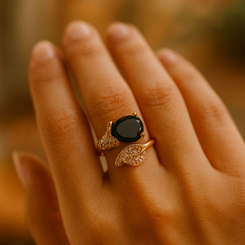Midnight Elegance Ring – Stylish Artificial Jewelry with Black Gemstone
