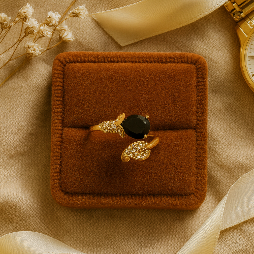 Midnight Elegance Ring – Stylish Artificial Jewelry with Black Gemstone