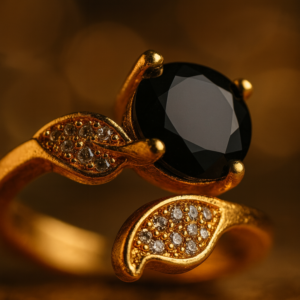 Midnight Elegance Ring – Stylish Artificial Jewelry with Black Gemstone