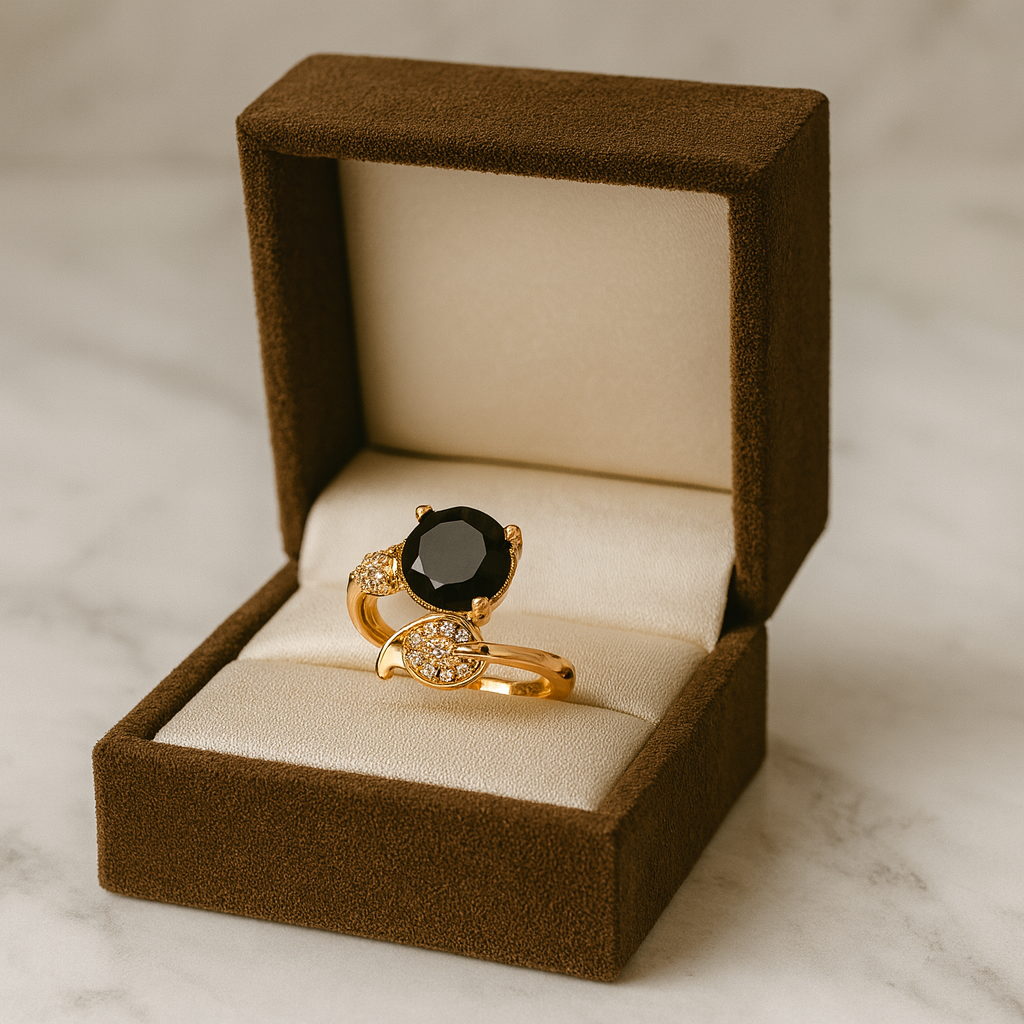 Midnight Elegance Ring – Stylish Artificial Jewelry with Black Gemstone