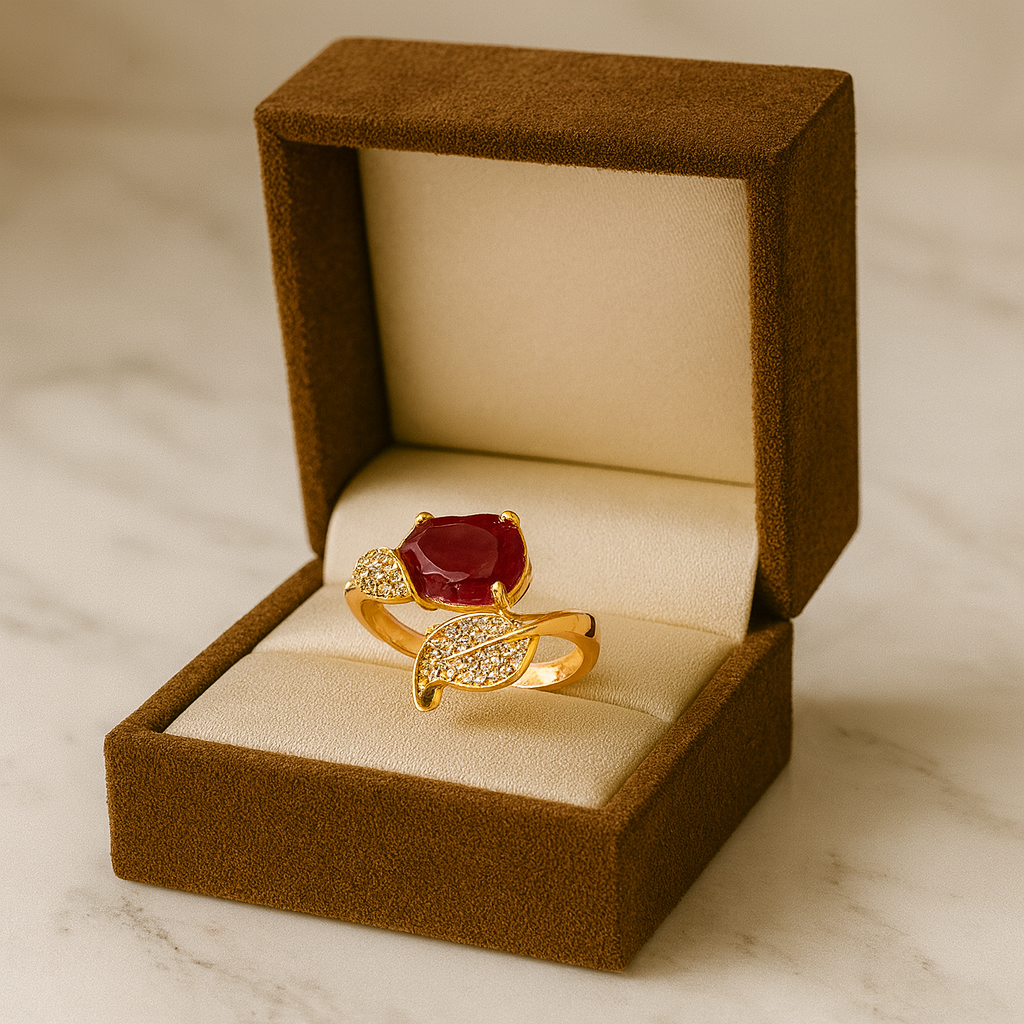 Crimson Blossom Ring – Elegant Artificial Jewelry with Red Gemstone