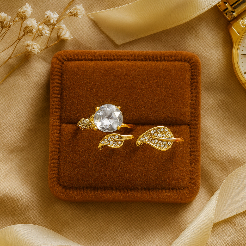 Crystal Leaf Ring – Elegant Artificial Jewelry with White Gemstone