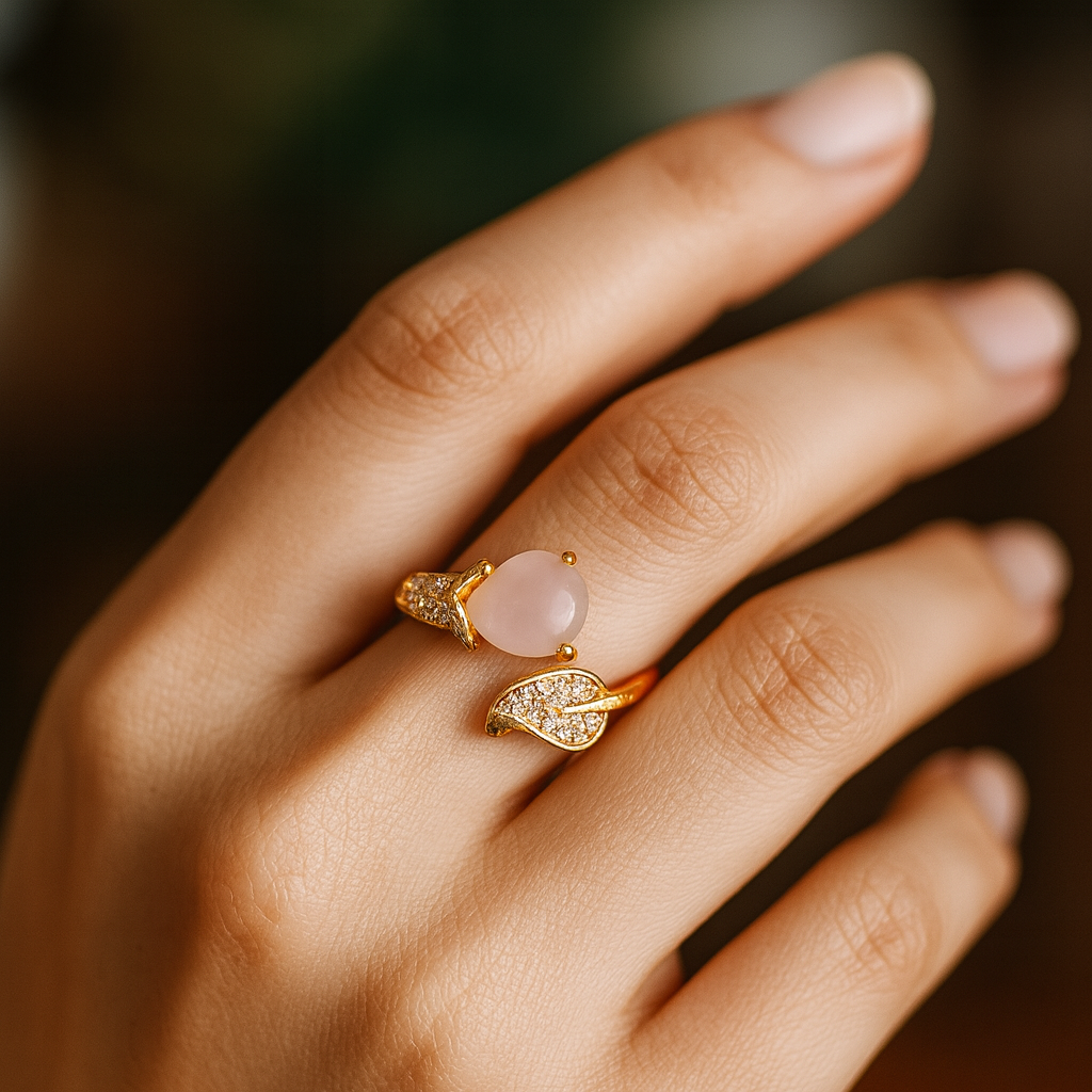 Blush Petal Ring – Elegant Artificial Jewelry with Pink Gemstone
