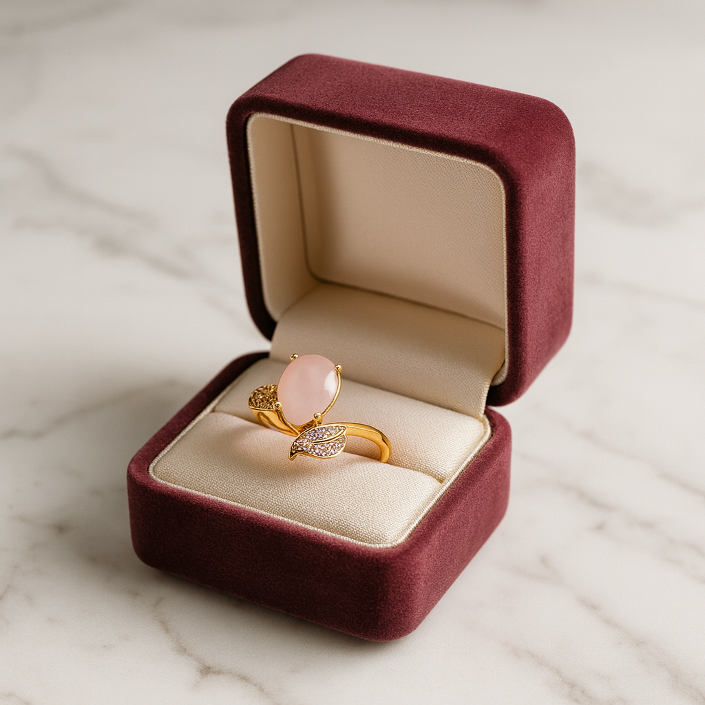 Blush Petal Ring – Elegant Artificial Jewelry with Pink Gemstone