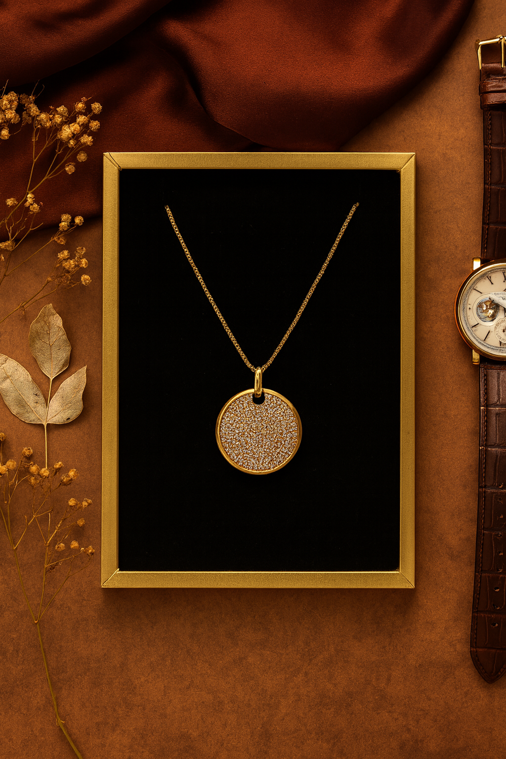 Golden Radiance Medallion Pendant – Crystal Studded Round Artificial Jewellery