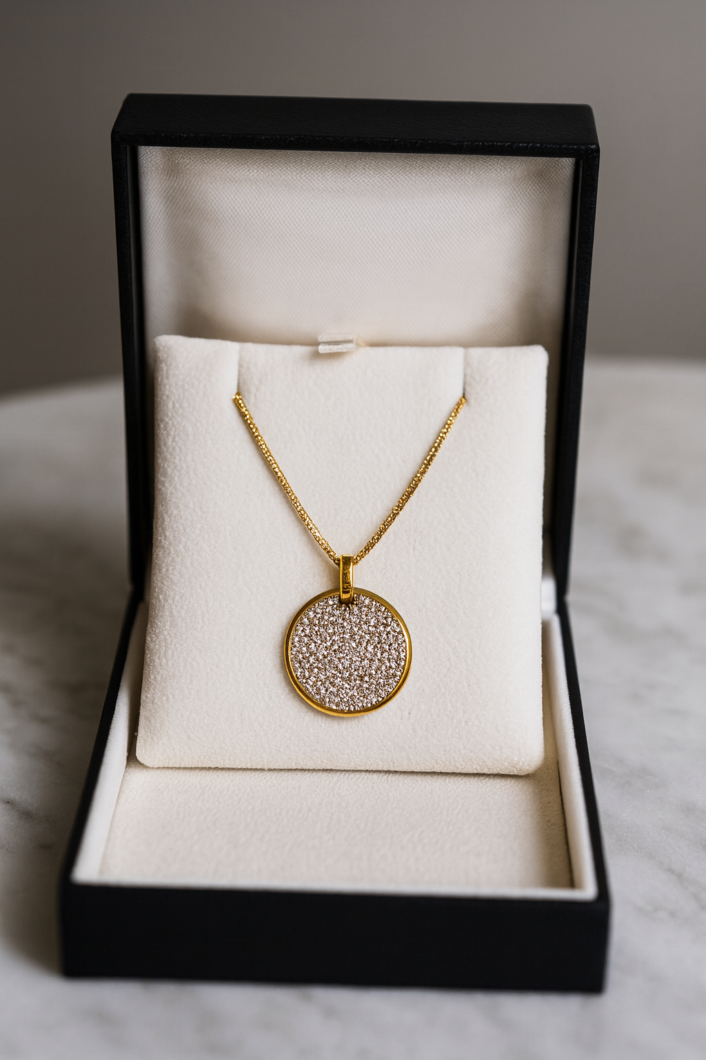 Golden Radiance Medallion Pendant – Crystal Studded Round Artificial Jewellery