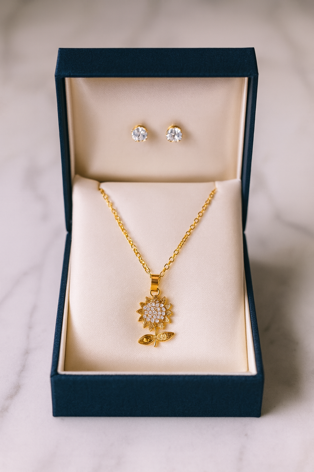Sunflower Pendant Necklace & Earrings Gift Set – Gold Plated Jewellery