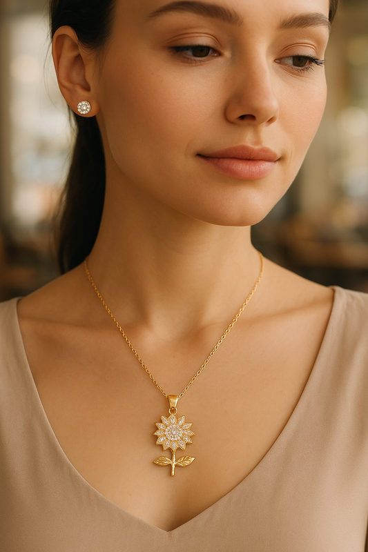 Sunflower Pendant Necklace & Earrings Gift Set – Gold Plated Jewellery