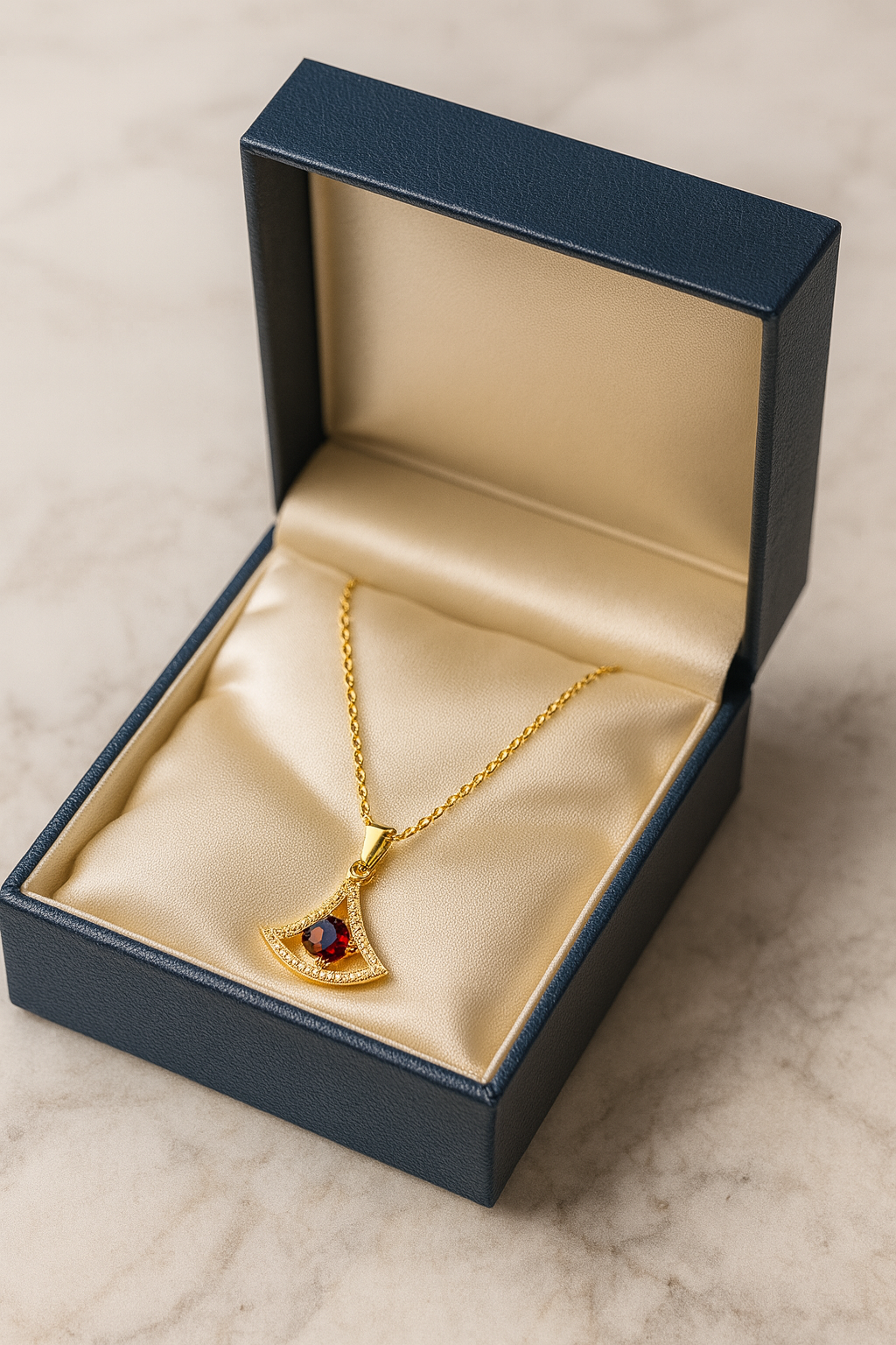 Ruby Radiance Triangle Pendant – Red Stone Artificial Jewellery