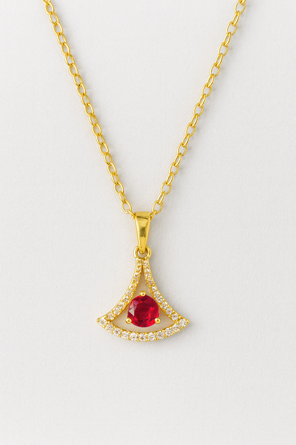 Ruby Radiance Triangle Pendant – Red Stone Artificial Jewellery