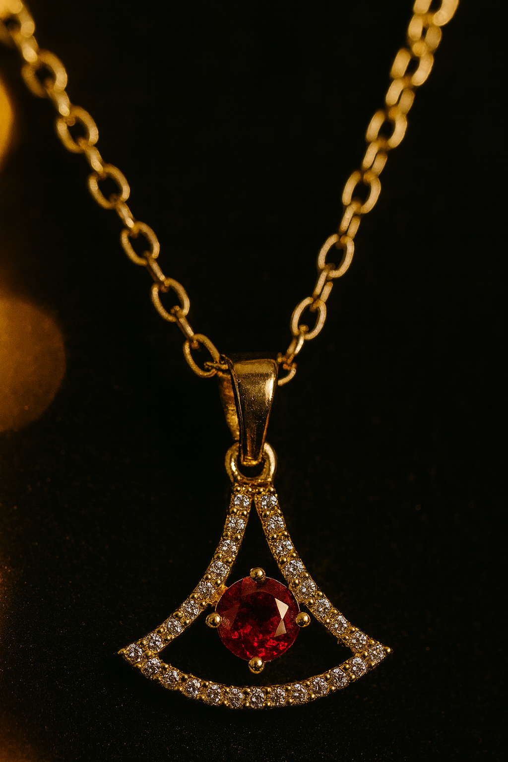 Ruby Radiance Triangle Pendant – Red Stone Artificial Jewellery