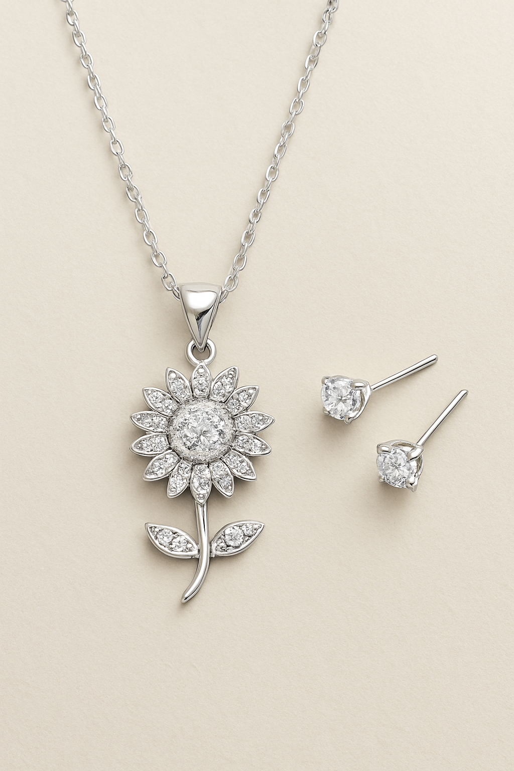 Sparkling Sunflower Pendant & Earrings Set – Floral Artificial Jewellery