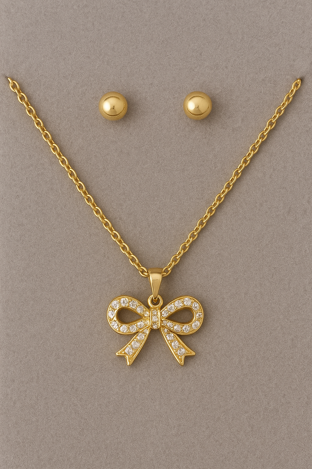 Glam Bow Pendant & Earrings Set – Cute Artificial Jewellery Design