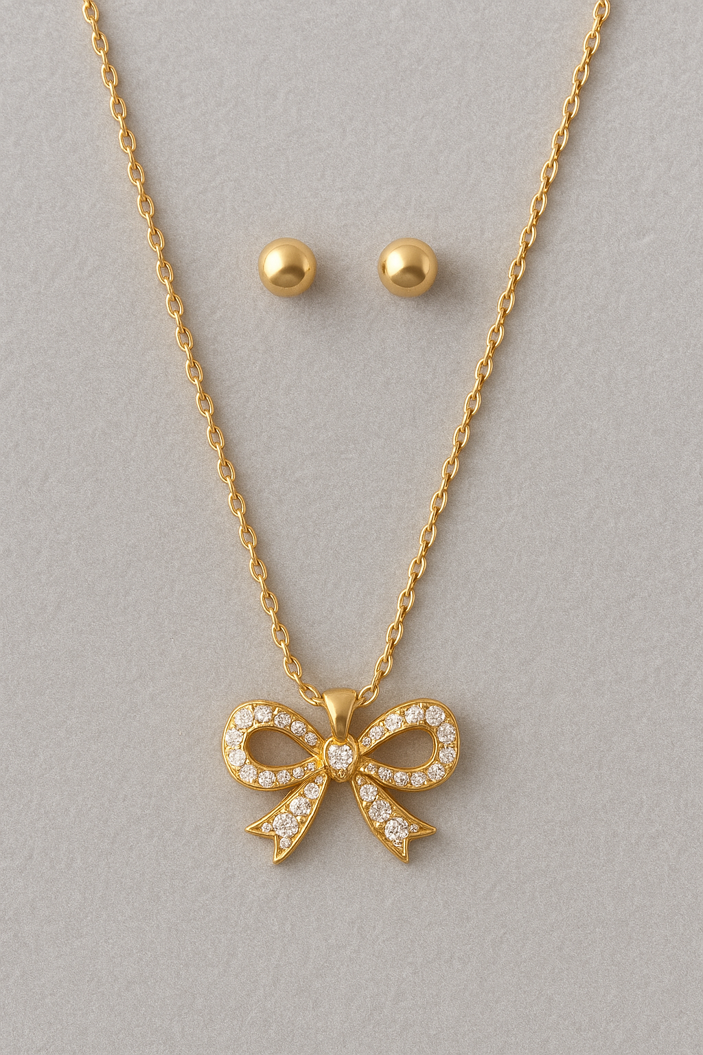 Glam Bow Pendant & Earrings Set – Cute Artificial Jewellery Design