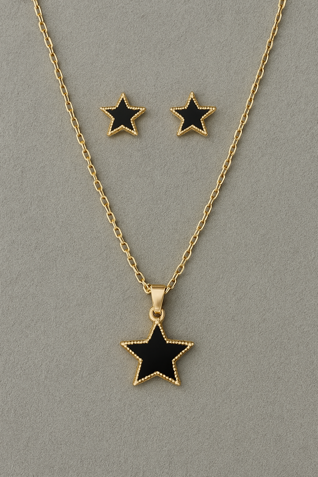 Midnight Star Pendant & Earrings Set – Black & Gold Artificial Jewellery