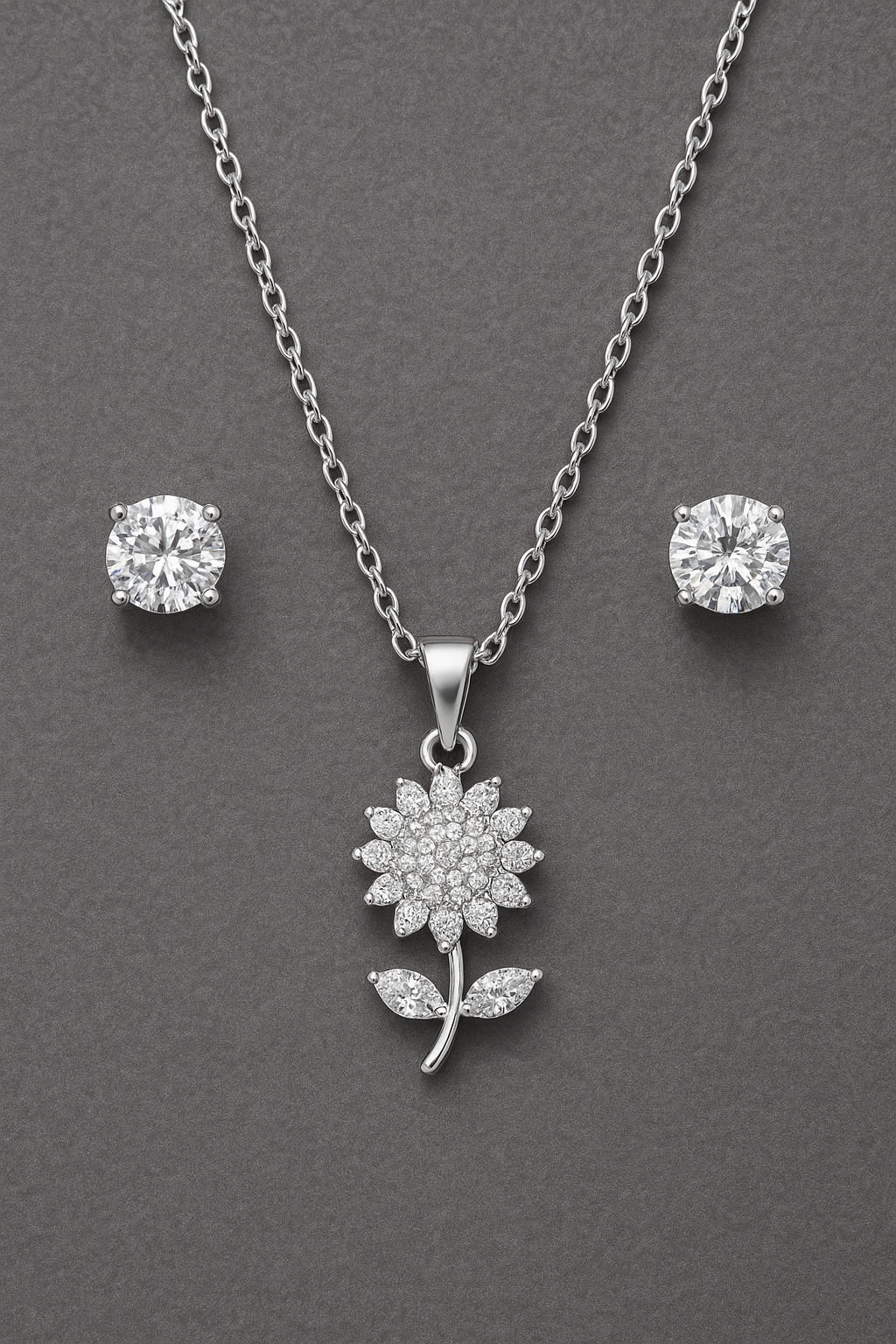 Sparkling Sunflower Pendant & Earrings Set – Floral Artificial Jewellery