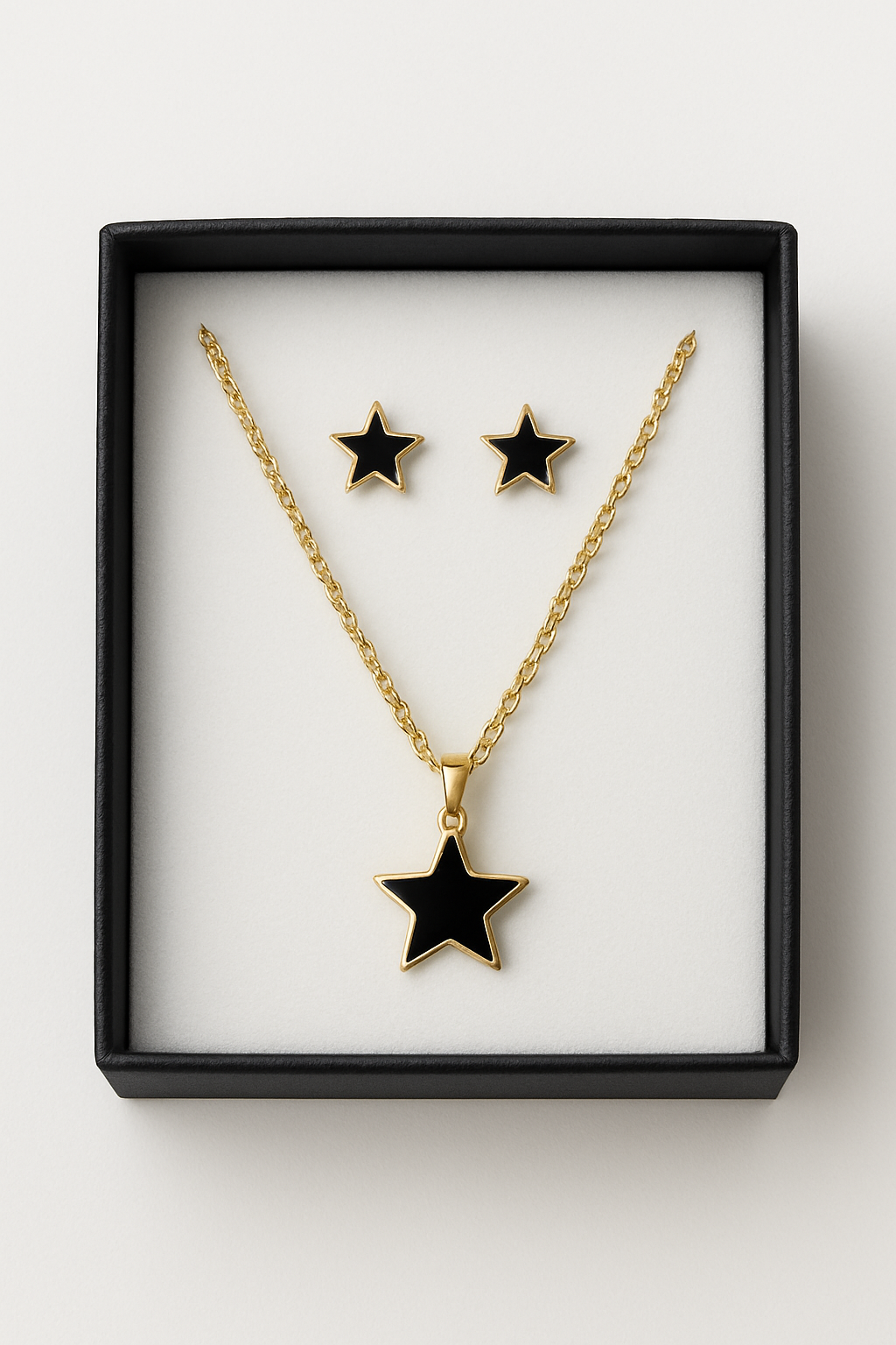 Midnight Star Pendant & Earrings Set – Black & Gold Artificial Jewellery