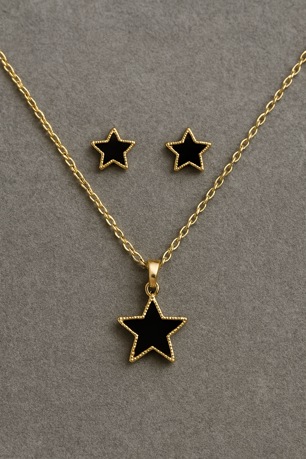 Midnight Star Pendant & Earrings Set – Black & Gold Artificial Jewellery