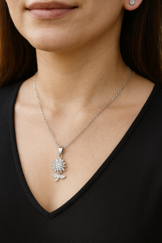 Sparkling Sunflower Pendant & Earrings Set – Floral Artificial Jewellery