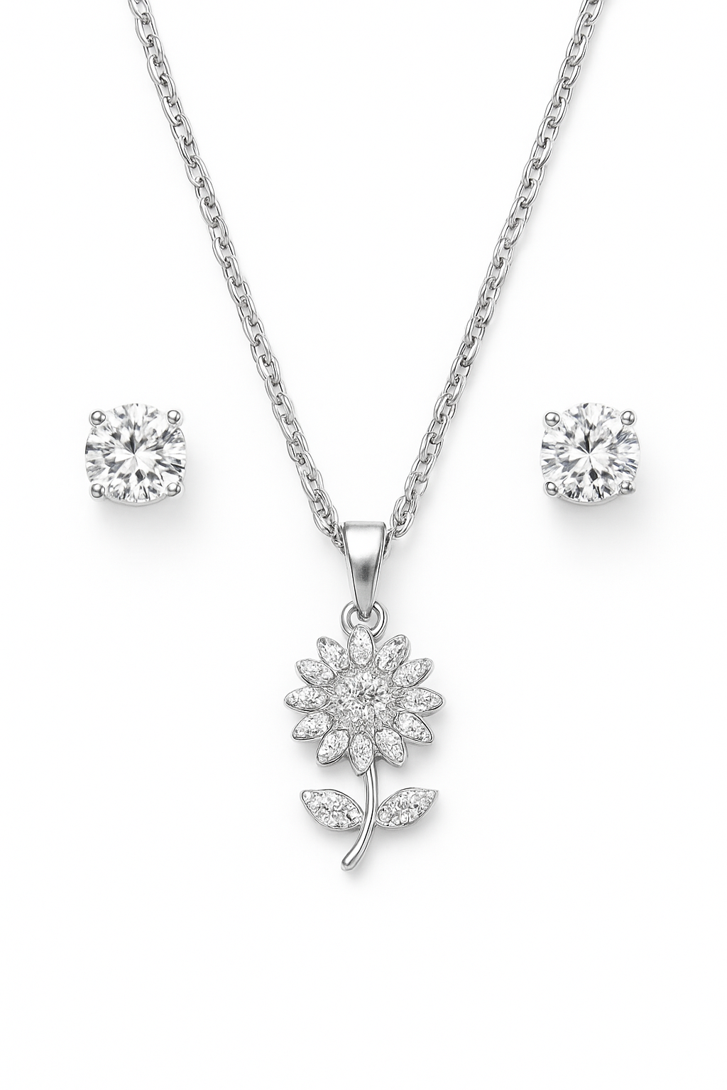 Sparkling Sunflower Pendant & Earrings Set – Floral Artificial Jewellery